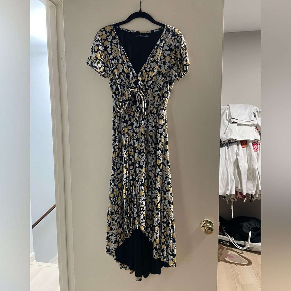 Abercrombie & Fitch Black Floral High-Low Tie-Front Dress